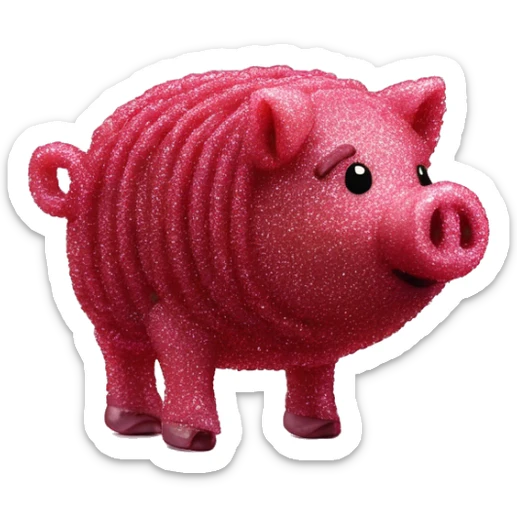 Sparkling Pig made of maroon sparkling sour candy laces andc sweets walking covered in sugar  sticker