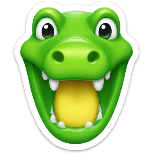 Emoji of a face of a yellow-fading-into-green gummy alligator sticker
