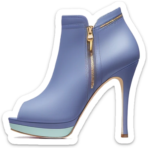 Realistic isolated pair of kate spade pastel blueberry high heel zip up peep toe ankle boots.  sticker