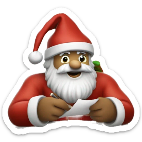 German Santa Claus is sitting on a desk, writing something down on a sheet of paper, solving complicated math puzzles sticker