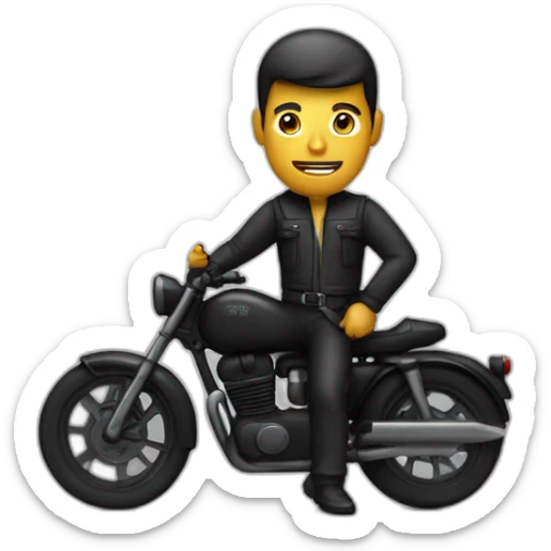 Homme habillé en noir avec un pistolet à la main sur une moto noir  sticker
