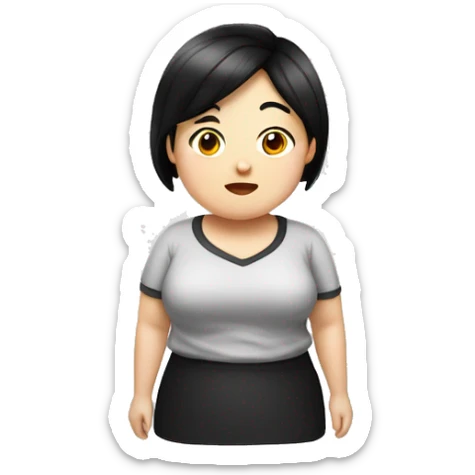 little overweight asian woman with black  hair, make emoji from shoulders, use one photo  sticker