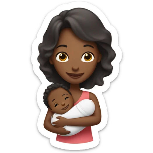 A mom holding her new born son that is blonde and happy and the mom has dark hair her skin is brown and her son's skin is white sticker