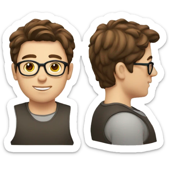 a young man with a fatter face, fair skin, brown hair and glasses sticker