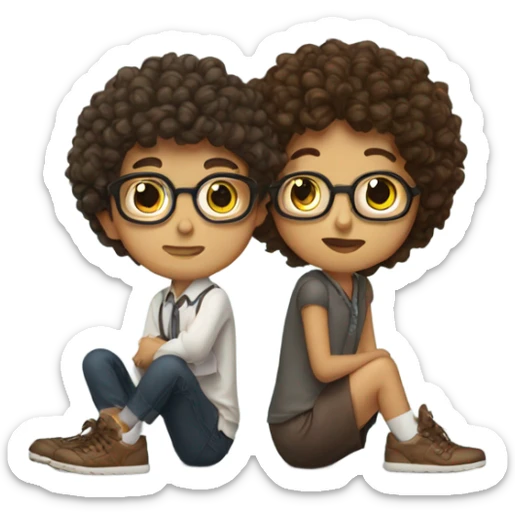nerd with brow eyes and brown curly hair on his knees kissing girl shoe sticker
