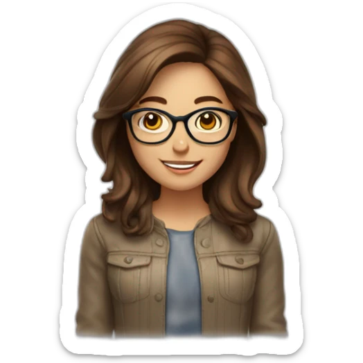 A girl with glasses and brown hair celebrating with an amr up sticker