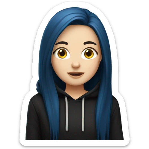 white girl with long straight dark blue hair wearing black hoodie sticker