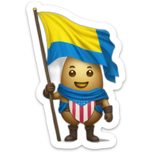 potato patriot with a proud look. holding the flag of Ukraine  sticker