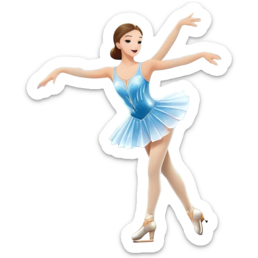An icon showing a scenic ice rink with figure skater performing elegant moves under soft spotlight beams. Surrounded by audience stands and shimmering ice, the scene reflects harmony, grace, and the magic of figure skating. Transparent background included sticker