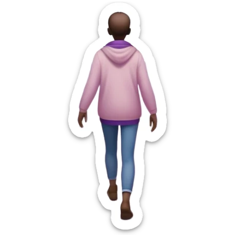 A small figure walks back across a foggy bridge, holding soft pink and purple orbs in each hand—symbolizing compassion and forgiveness. A gentle heart aura trails behind them, showing healing in motion. sticker