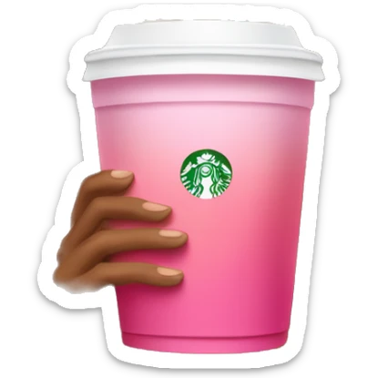 girl with brown and blonde ombré long curly hair holding Pink starbucks refresher sticker