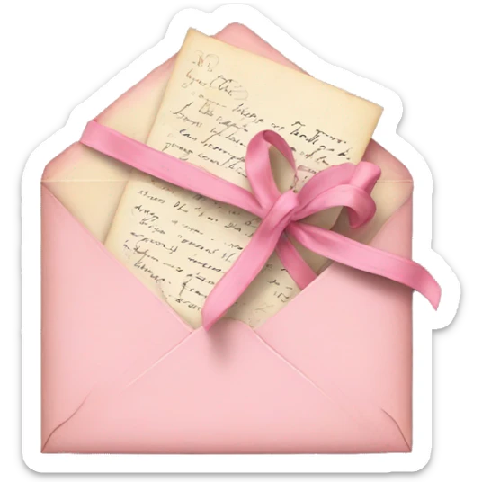 vintage love letters in envelope tied with a baby pink ribbon  sticker
