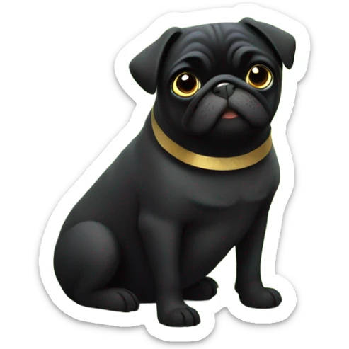 Black pug , sitting in flowers, holding a green sign that says “good luck”  sticker