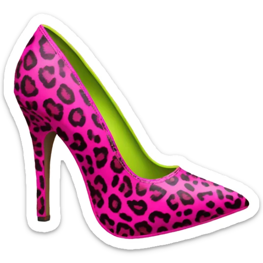 Realistic isolated top view of a pair of hot pink to lime green leopard print pointed toe high heel shoes. sticker
