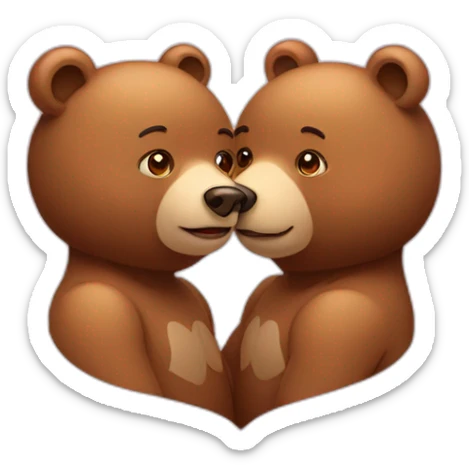 Female bear and male bear kissing, face only, hearts above them sticker