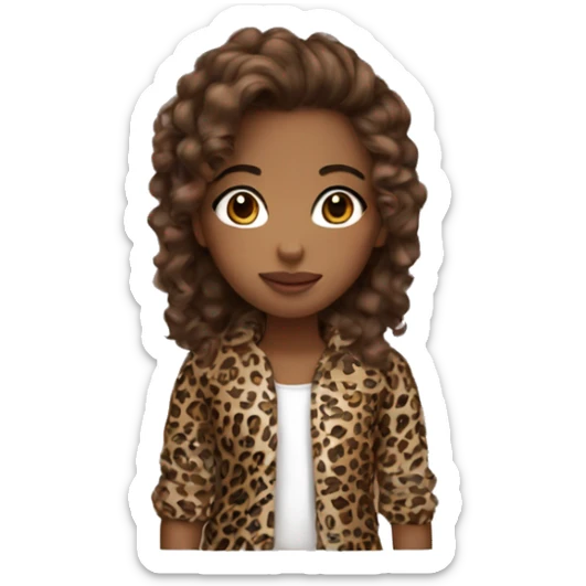 Girl with long lashes, curly brown and long hair, brown eyes, brown skin and animal print clothes sticker