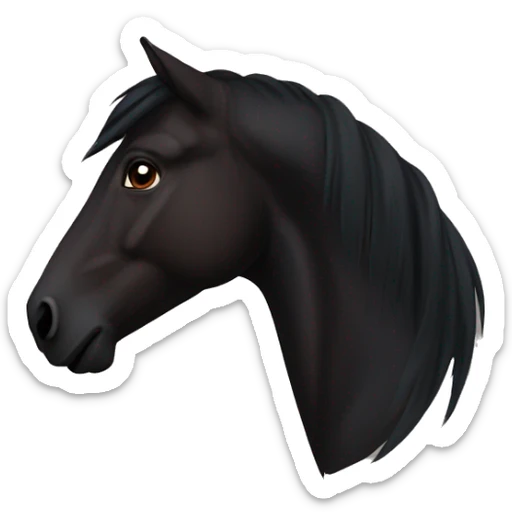 Face of a totally black horse with dark brown eyes and the end of the mane slightly brown/reddish that we see from it left side profile  sticker