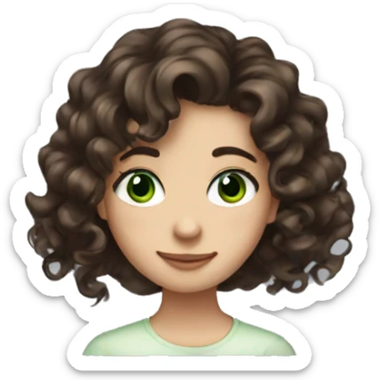 Loosely dark brown curled hair, girl with green eyes and with freckles sticker