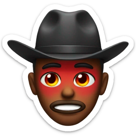 Cowboy emoji with red eyes, low eyelids, and with smoke coming out of the mouth sticker