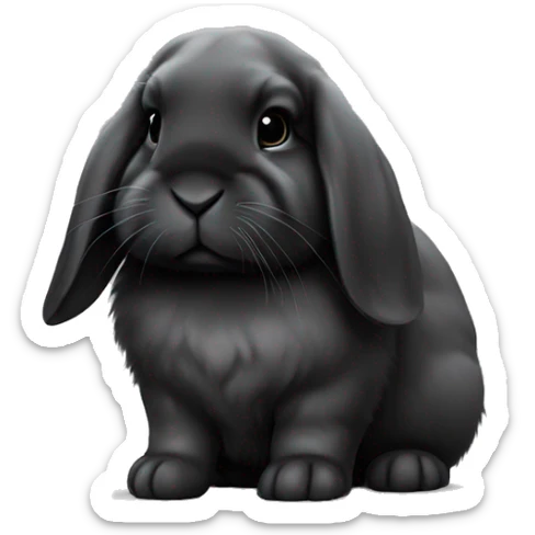 black holland lop bunny rabbit sad tired with white spot on nose and white spot on top of head sticker