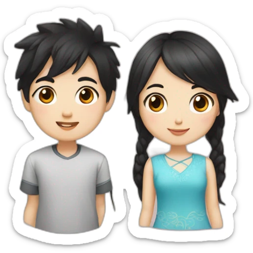 Chinese boy with black hair with Kazakh girl with black and long hair sticker