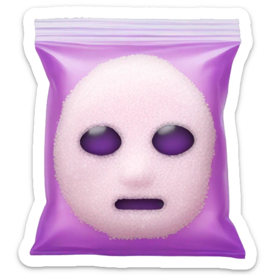 White Salt filling half of a small clear pink and purple baggie with no face  sticker