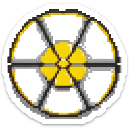 Pixel art radiation hazard warning trefoil symbol in yellow and black sticker