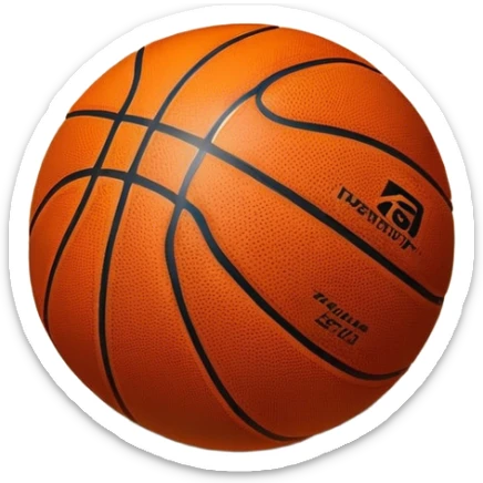 Cinematic Realistic image of a basketball resting on a polished court surface, with finely detailed textures and subtle reflective highlights, evoking a sense of calm before the game’s intensity sticker