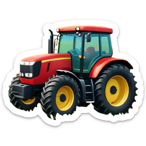 An icon showing close-up tractor in a colorful rural landscape, inspired by Farming Simulator 22. The design features vibrant fields, barns, and crops under a bright sky, with tractors working the land. The peaceful and immersive farming environment is highlighted with a transparent background sticker