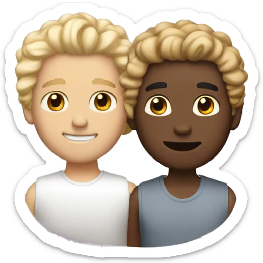 Two guys in love, one is blonde and white, and one is tan and has dark brown curly hair sticker