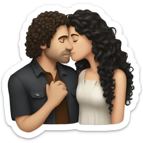 White Man with dark hair kissing white woman with long dark curly hair sticker