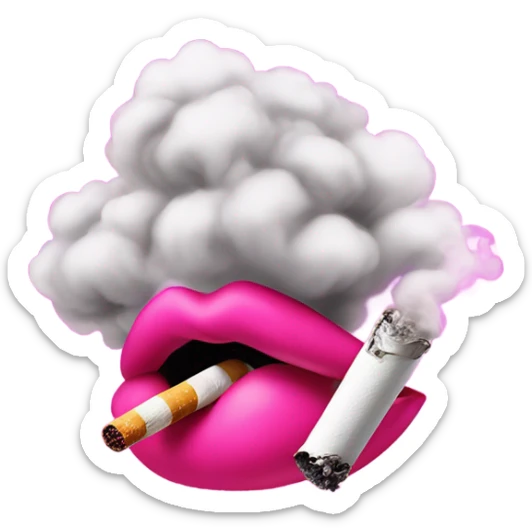 Neon pink lips are blowing smoke, and a cigarette is in her mouth sticker