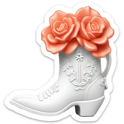 White cowgirl boot vase with coral sticking out of it sticker