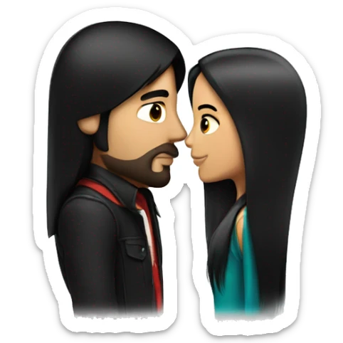 White guy with black hair kissing Mexican girl with black straight hair sticker