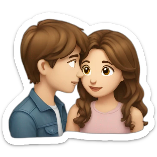 Girl with brown hair kissing young guy with brown hair  sticker