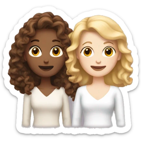two white woman married one with brown curly hair one with short blond hair sticker