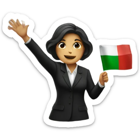 A super realistic woman in a black suit waves the Italian flag over her head sticker