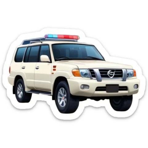 Stars in night desert and Nissan patrol cars behind sticker