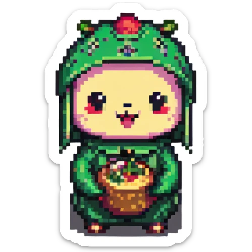 festive and lively tung tung tung sahur in pixel art style sticker