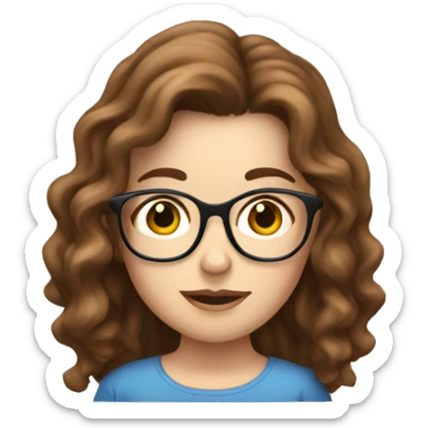 White girl with glasses and brown wavy hair reading on smart phone sticker