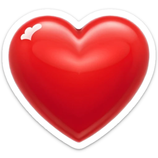 Un icono 3D de un corazón rojo brillante, estilo minimalista y moderno, textura suave y plástica (estilo claymorphism), iluminación de estudio con reflejos suaves, renderizado hiperrealista en alta resolución (8k), sobre un fondo de color sólido y contrastante sticker