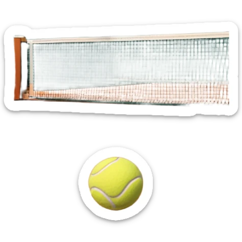 A tennis court at the Roland Garros tournament, with the iconic clay surface and a tennis ball bouncing near the net. The scene evokes the energy and excitement of the grand event, with vibrant crowds in the stands and a competitive atmosphere. sticker