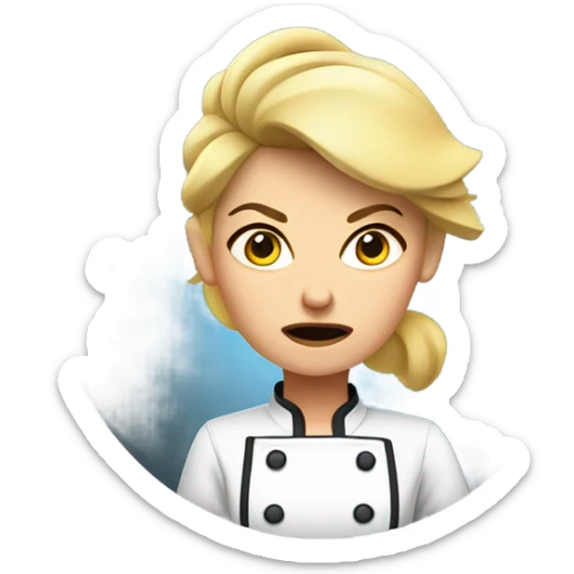 Angry female chef with blonde hair and steam coming from her nose sticker