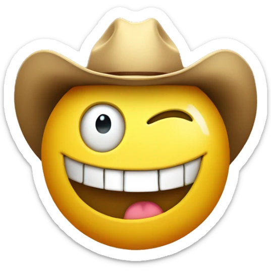 one yellow sphere emoji wearing cowboy hat, winking one eye and has one golden teeth sticker