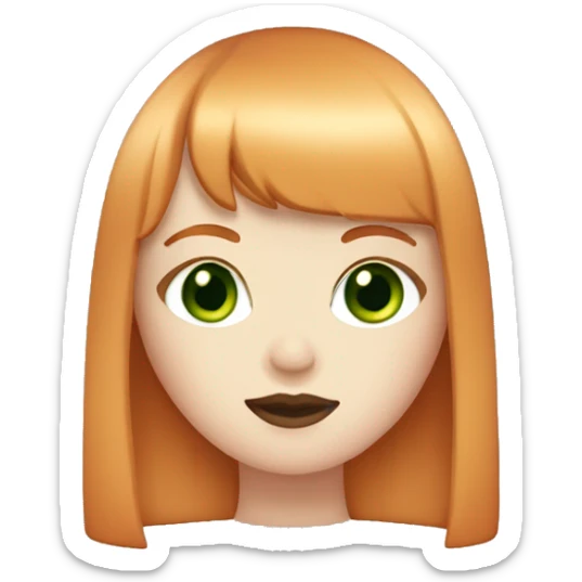 ginger girl, pale face, green eyes, pink lipstick, shoulde lenght straight hair with bangs sticker