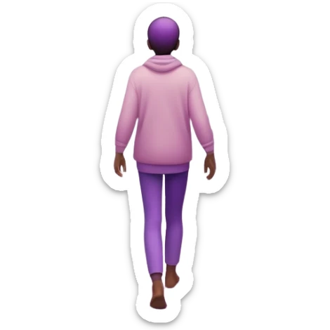 A small figure walks back across a foggy bridge, holding soft pink and purple orbs in each hand—symbolizing compassion and forgiveness. A gentle heart aura trails behind them, showing healing in motion. sticker
