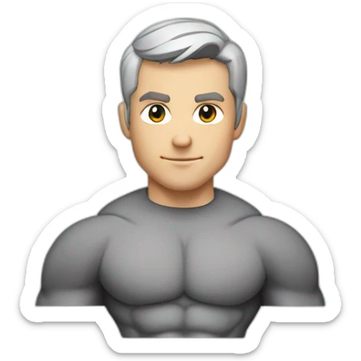 Caucasian Superhero upper body grey short hair with a big "F" in the chest sticker