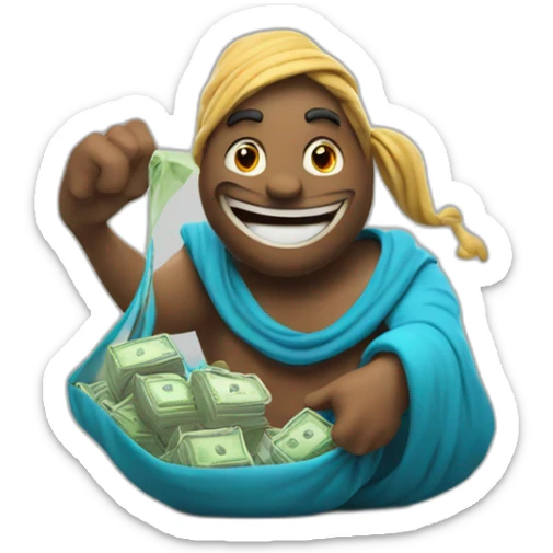 genie holding the big sack of money on the rocekt 4k sticker