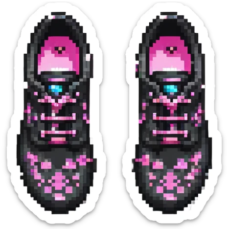 BLACKPINK-inspired gothic shoes, no hearts, black and pink, cute and stylish, pixel art style sticker