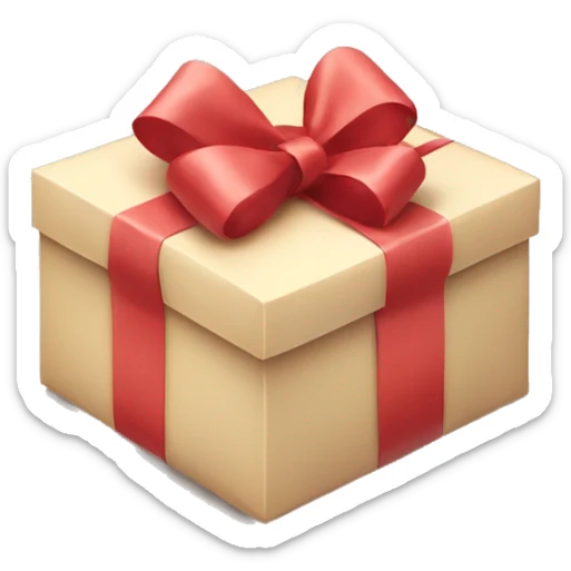 A wrapped gift box with a big ribbon bow sticker